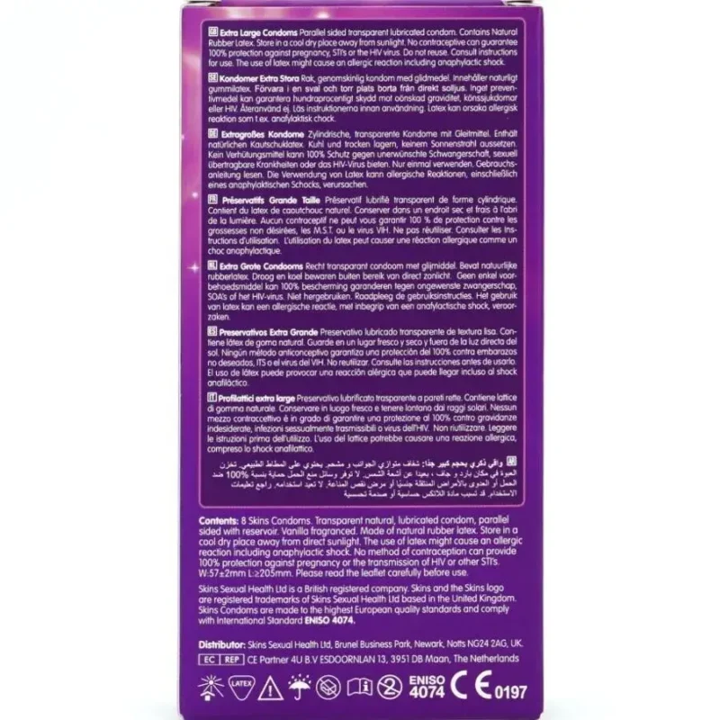 8 Preservativi Extra Large Premium SKINS