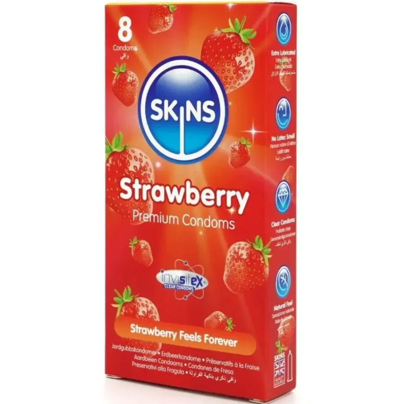8 Preservativi alla fragola ‘Strawberry’ SKINS