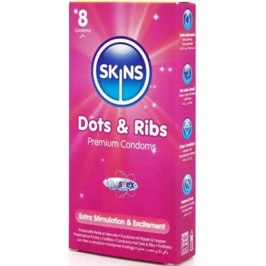 8 Preservativi stimolanti ‘Dots & Ribs’ SKINS