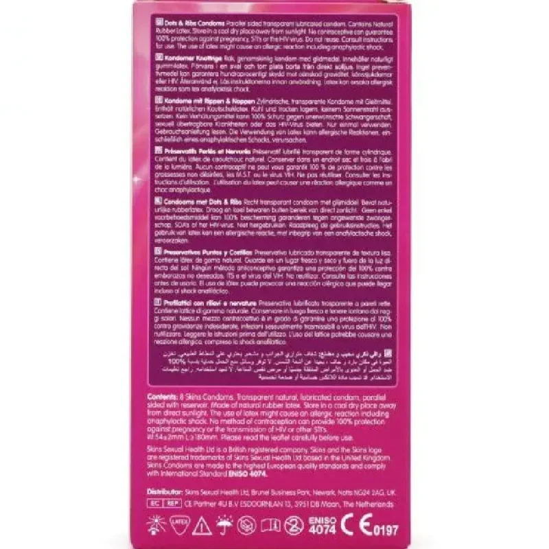 8 Preservativi stimolanti ‘Dots & Ribs’ SKINS