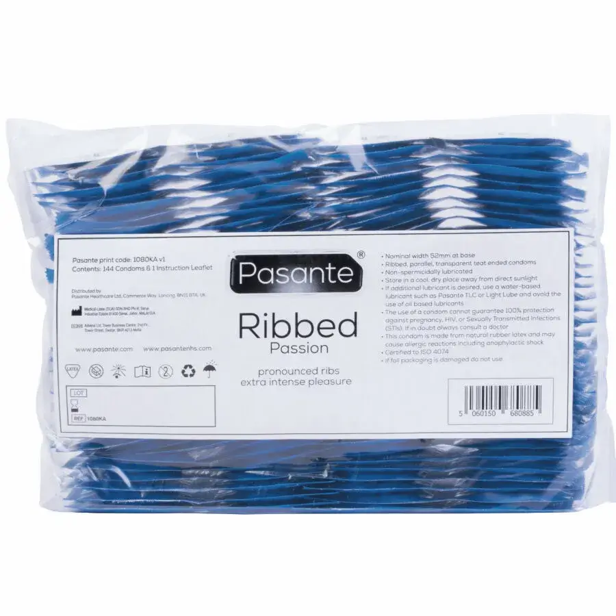 Sacchetto 144 Preservativi stimolanti ‘Ribbed Passion’ PASANTE