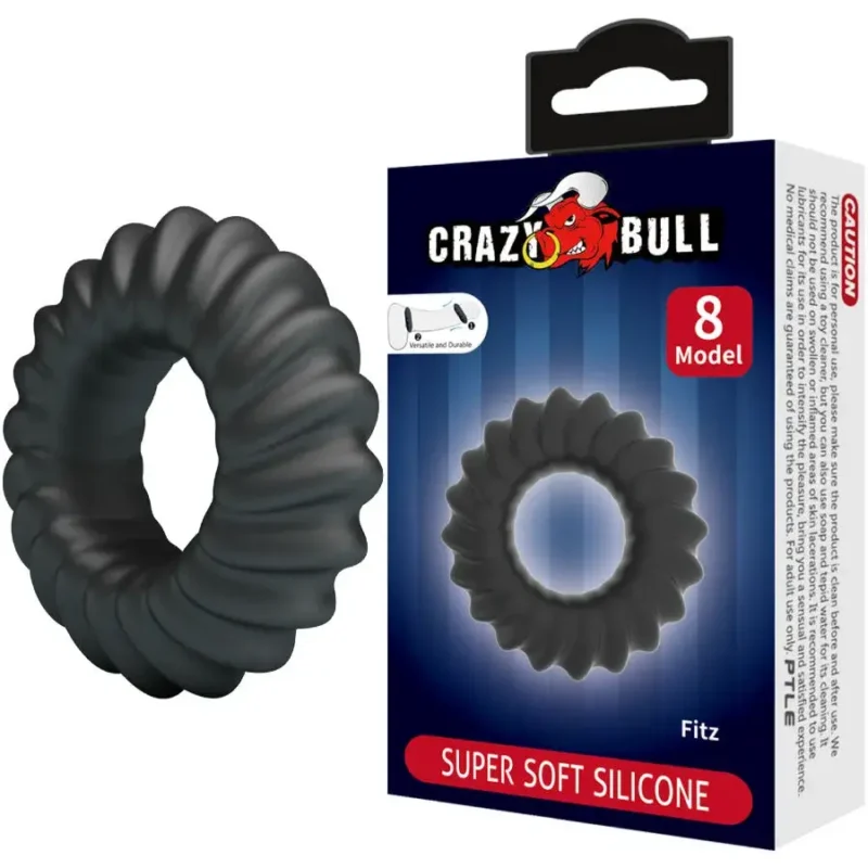 Anello per pene in silicone nero ‘Fitz’ CRAZY BULL