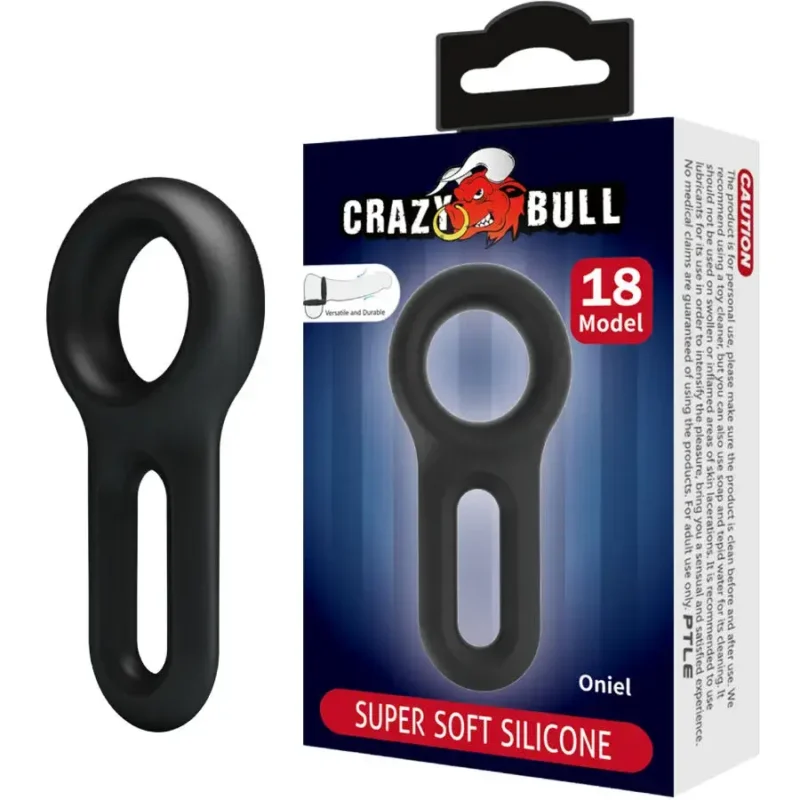 Doppio anello per pene e testicoli in silicone nero ‘Oniel’ CRAZY BULL