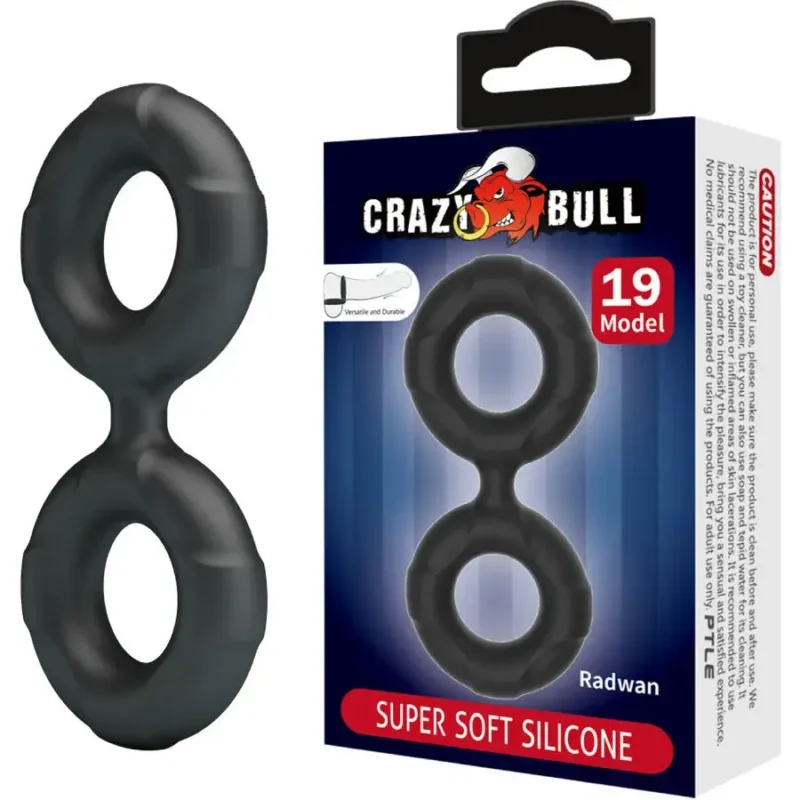Doppio anello per pene e testicoli in silicone nero ‘Radwan’ CRAZY BULL