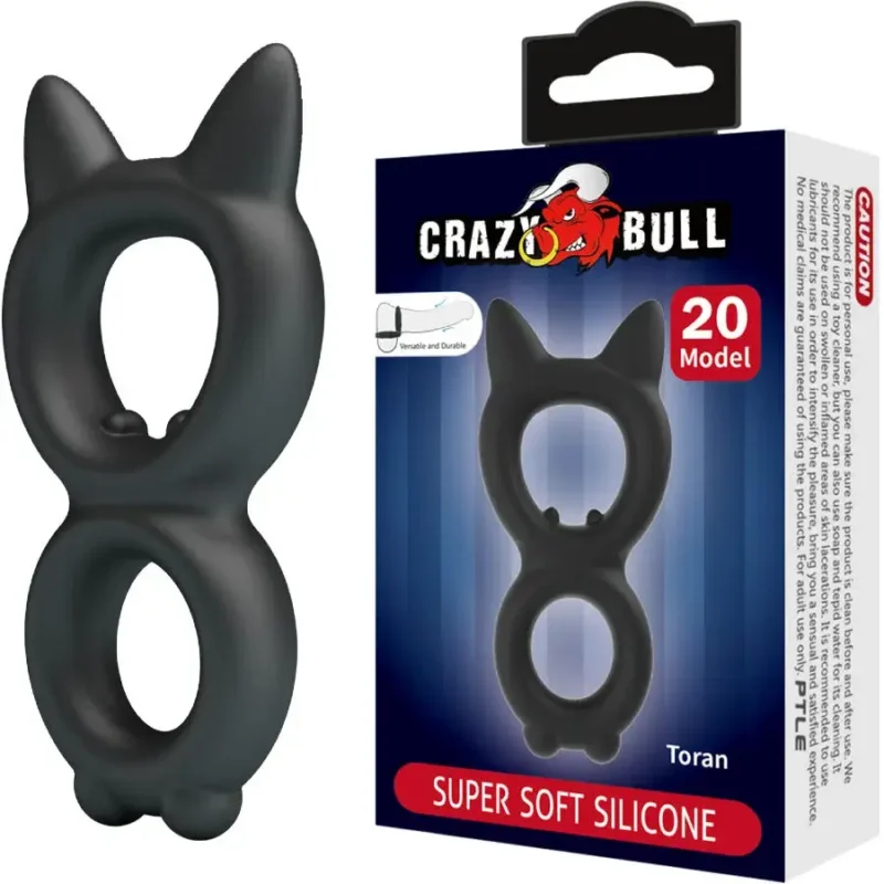 Doppio anello per pene e testicoli in silicone nero ‘Toran’ CRAZY BULL