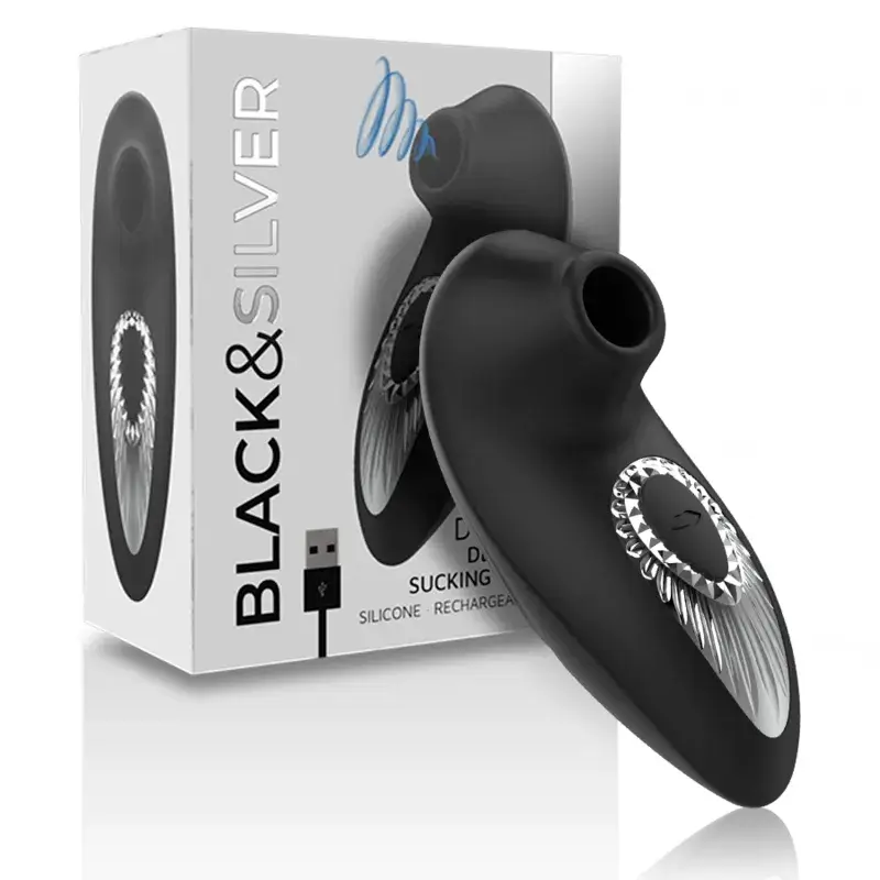 Succhia clitoride ricaricabile in silicone nero ‘DRAKE’ BLACK & SILVER