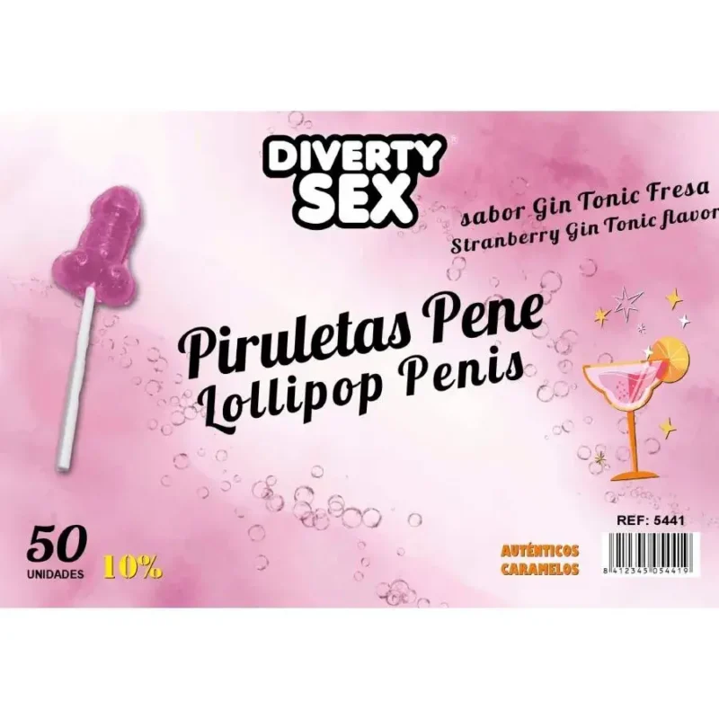 50 Lecca lecca a forma di pene gusto Gin Tonic alla fragola DIVERTY SEX