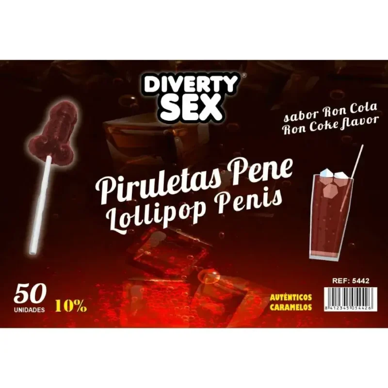 50 Lecca lecca a forma di pene gusto Rum & Cola DIVERTY SEX