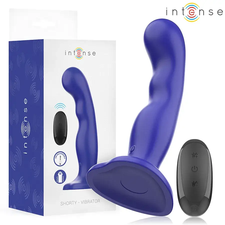 Vibratore in silicone blu con ventosa e telecomando ‘SHORTY’ INTENSE