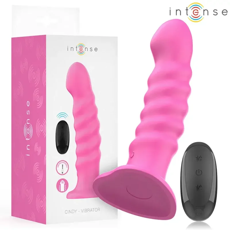 Vibratore in silicone rosa a spirale da 19 cm con telecomando e ventosa ‘CINDY’ INTENSE