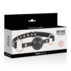 Ball Gag in pelle vegana a sfera traspirante BEGME BLACK EDITION - immagine 5