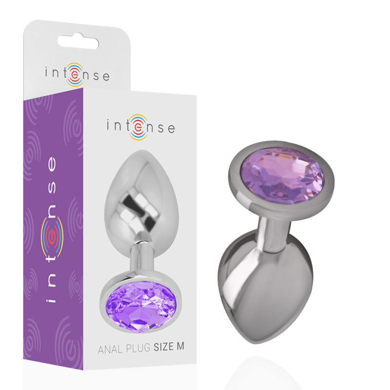 INTENSE – PLUG ANALE IN METALLO ALLUMINIO CON CRISTALLO VIOLA TAGLIA M