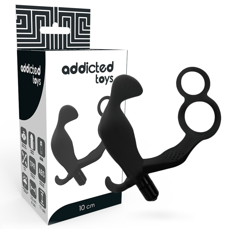 addicted toys plug anale con doppio anello del pene e testicoli neri