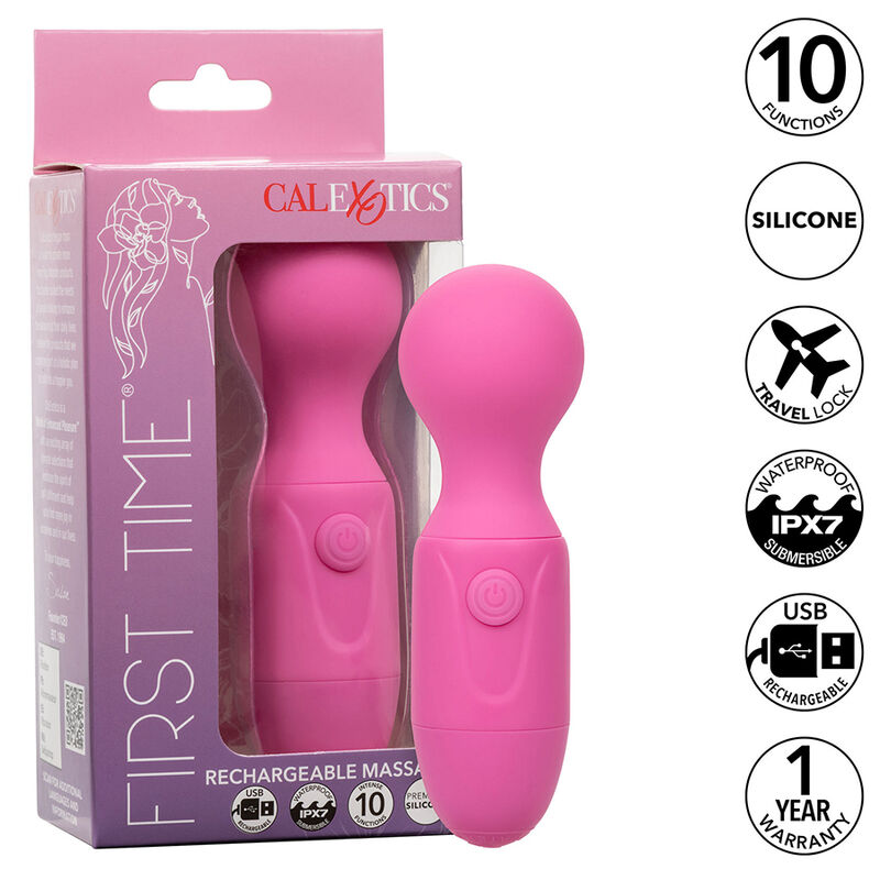 Massaggiatore ricaricabile rosa con 10 vibrazioni ‘First Time’ CALEXOTICS