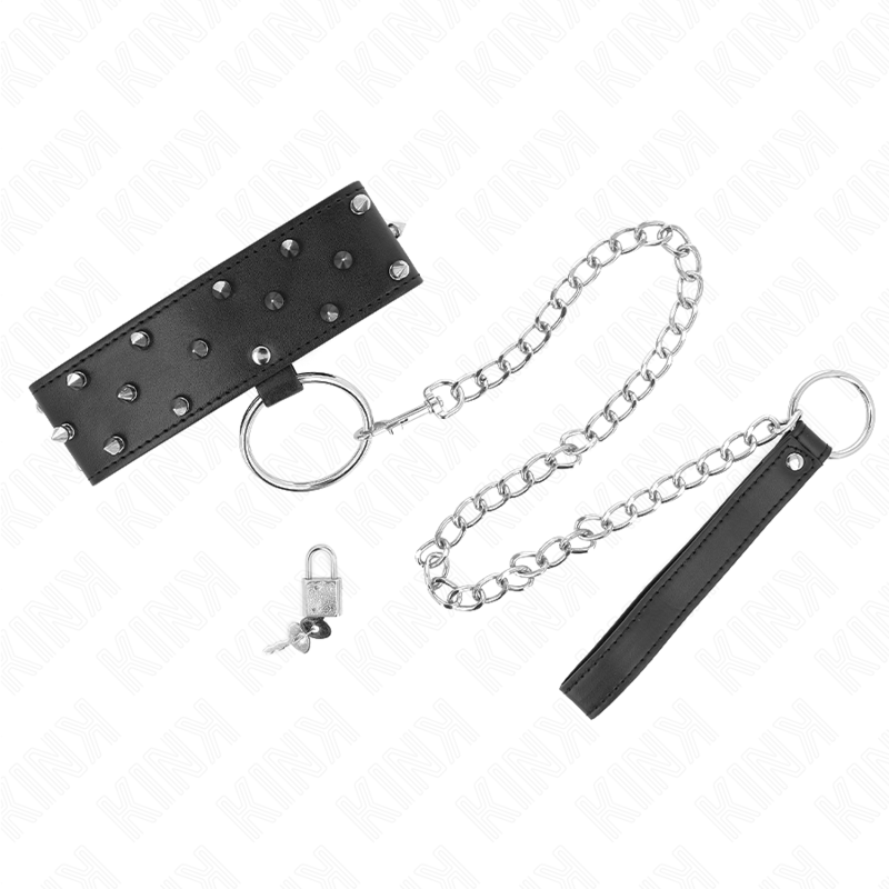 KINK – COLLANA CON GUINZAGLIO 65 CM CON BORCHIE IN ARGENTO MODELLO 5 REGOLABILE 36-43 CM X 5 CM