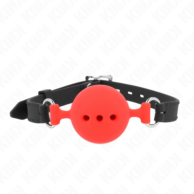 KINK – BAVAGLIO IN SILICONE INTERO 55 x 2 CM CON SFERA DA 5 CM MISURA L ROSSO REGOLABILE 35-51 CM