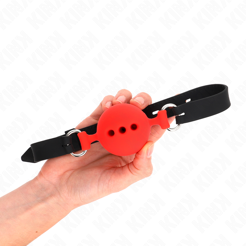 KINK – BAVAGLIO IN SILICONE INTERO 55 x 2 CM CON SFERA DA 5 CM MISURA L ROSSO REGOLABILE 35-51 CM