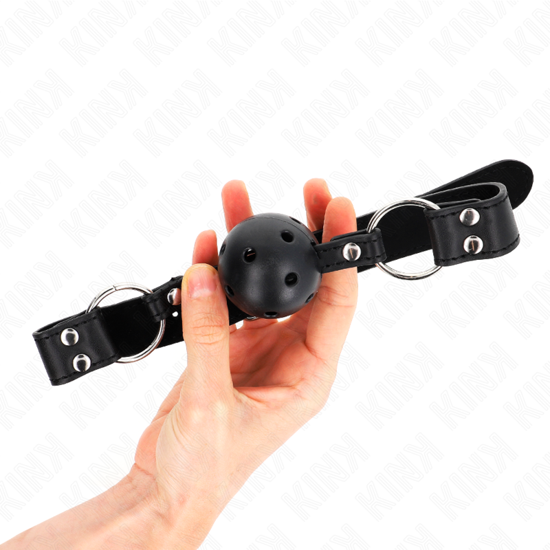 KINK – BAVAGLIO SFERA TRASPIRANTE 4 CM CON DOPPIO RIVETTO MODELLO 1 NERO 62,5 x 2,5 CM REGOLABILE 42-58 CM