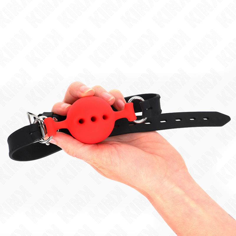 KINK – BAVAGLIO IN SILICONE INTERO 55 x 2 CM CON SFERA DA 4,5 CM MISURA M ROSSO REGOLABILE 35-51 CM