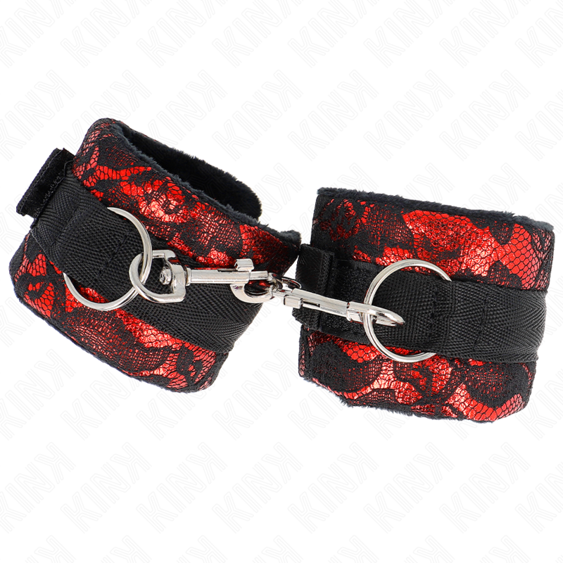 KINK – POLSO CORTO IN PIZZO DI VELLUTO E FASCIA IN NYLON ROSSO / NERO 23 X 6,5 CM