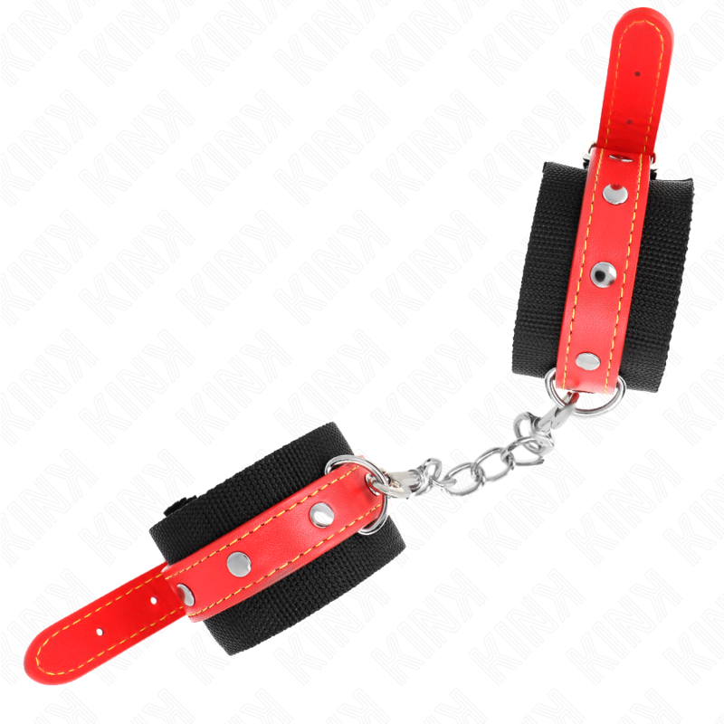 KINK – RESISTENZA DA POLSO IN NYLON NERO CON SIMILPELLE ROSSO REGOLABILE 19-24 CM X 5,5 CM