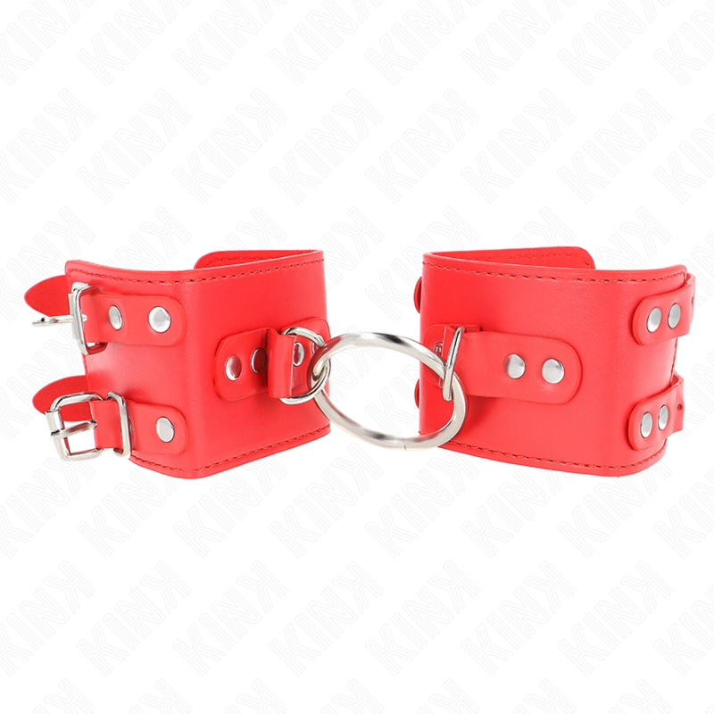 KINK – POLSO FISSO CON ANELLO E BORCHIE REGOLABILE ROSSO 17-22 CM X 6,5 CM