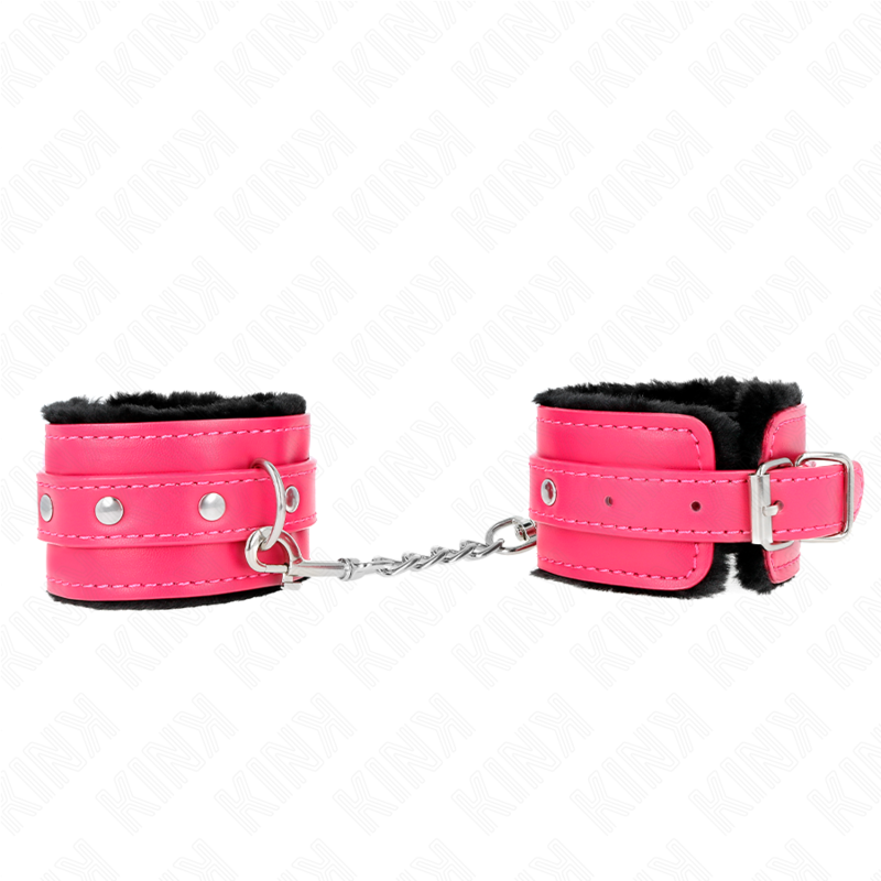 KINK – POGGIPOLSI PREMIUM FODERATI IN PELLICCIA NERI CON CINTURA ROSA LAMPONE REGOLABILE 17-29 CM X 6 CM