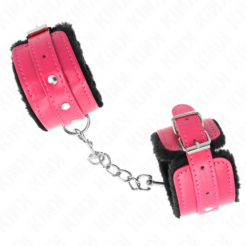 KINK – POGGIPOLSI PREMIUM FODERATI IN PELLICCIA NERI CON CINTURA ROSA LAMPONE REGOLABILE 17-29 CM X 6 CM