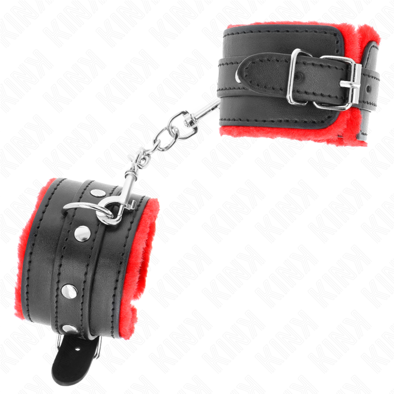 KINK – RESISTENZA DA POLSO PREMIUM FODERATA IN PELLICCIA ROSSO CON CINTURA NERA REGOLABILE 17-29 CM X 6 CM