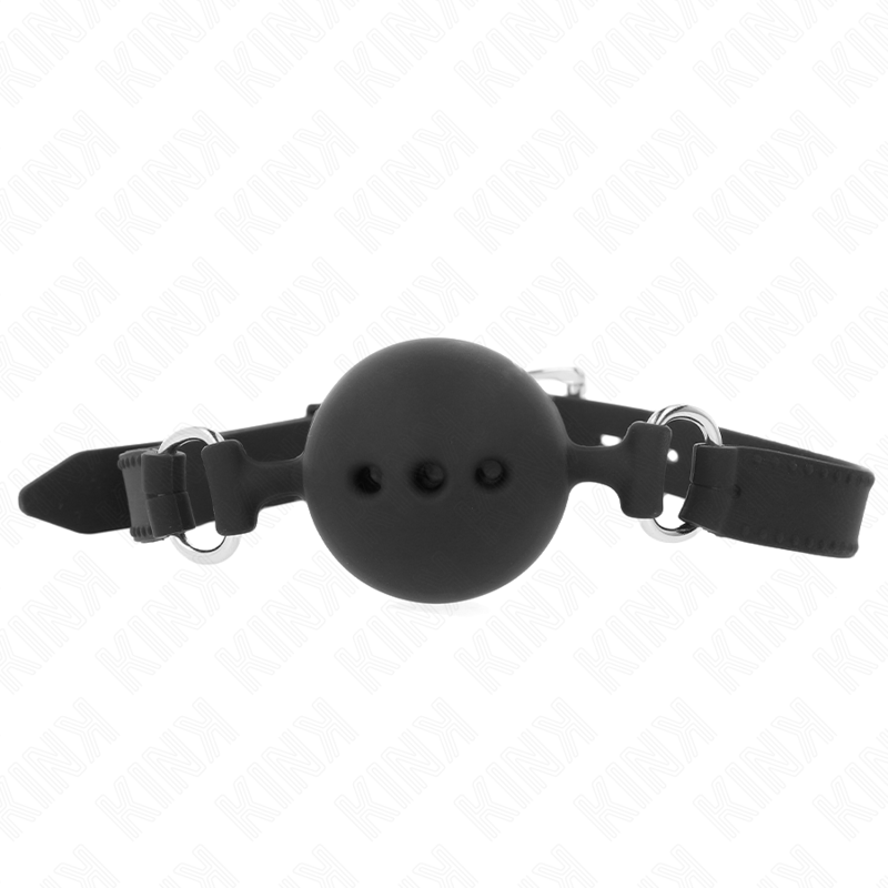 Ball gag in silicone forata nera Taglia M Ø 4,5 cm con cinturino nero regolabile 35/51 cm KINK