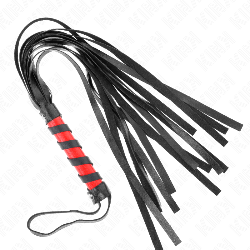 Frusta flogger nera con manico corto rosso e nero 45 cm KINK