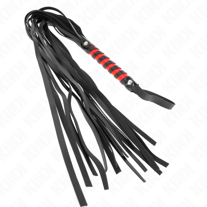 Frusta flogger nera con manico corto rosso e nero 70 cm KINK