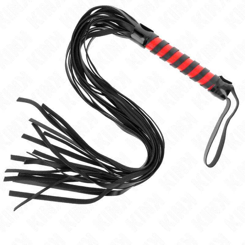 Frusta flogger nera con manico corto rosso e nero 70 cm KINK