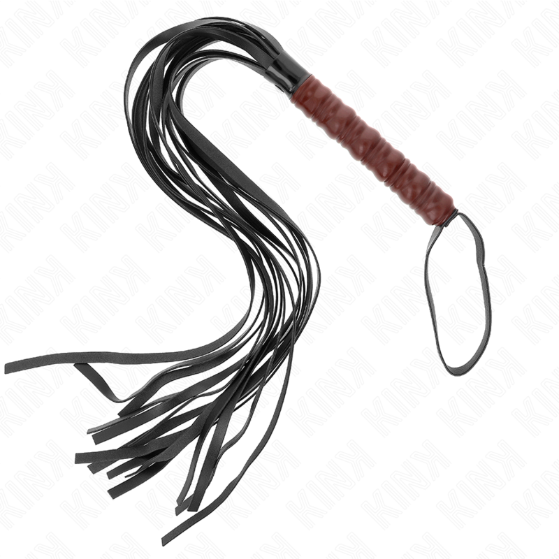 Frusta flogger nera con manico in mogano 53 cm KINK