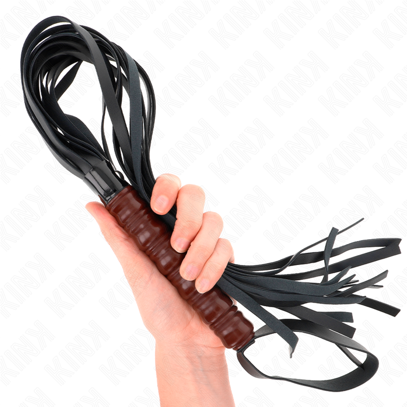 Frusta flogger nera con manico in mogano 53 cm KINK