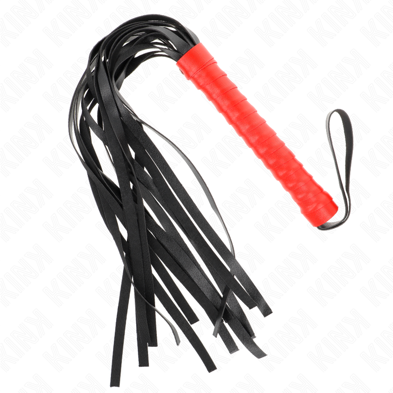 Frusta flogger morbida nera con manico rosso 50 cm KINK