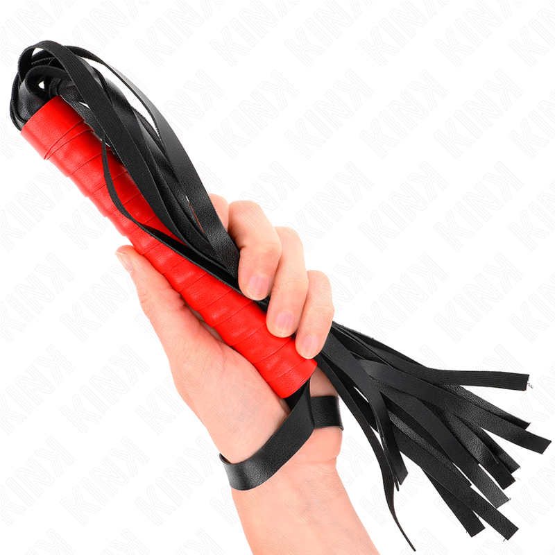 Frusta flogger morbida nera con manico rosso 50 cm KINK