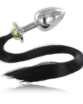 Plug anale Ø 4 cm con coda di cavallo nera METAL HARD