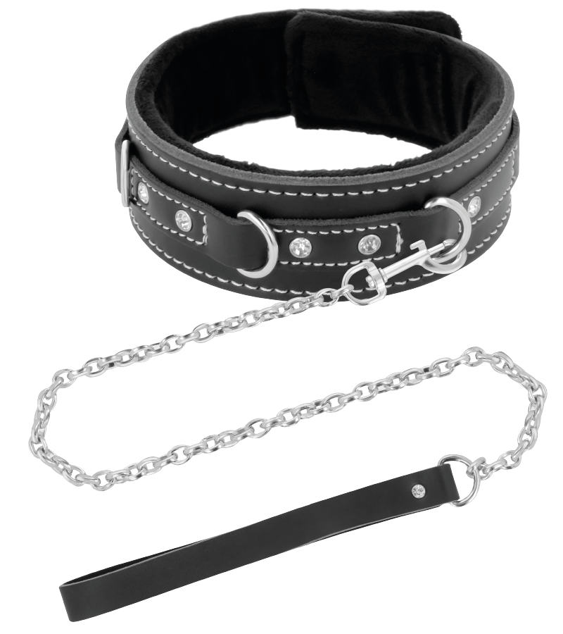 DARKNESS BLACK FURRY COLLAR WITH LEASH