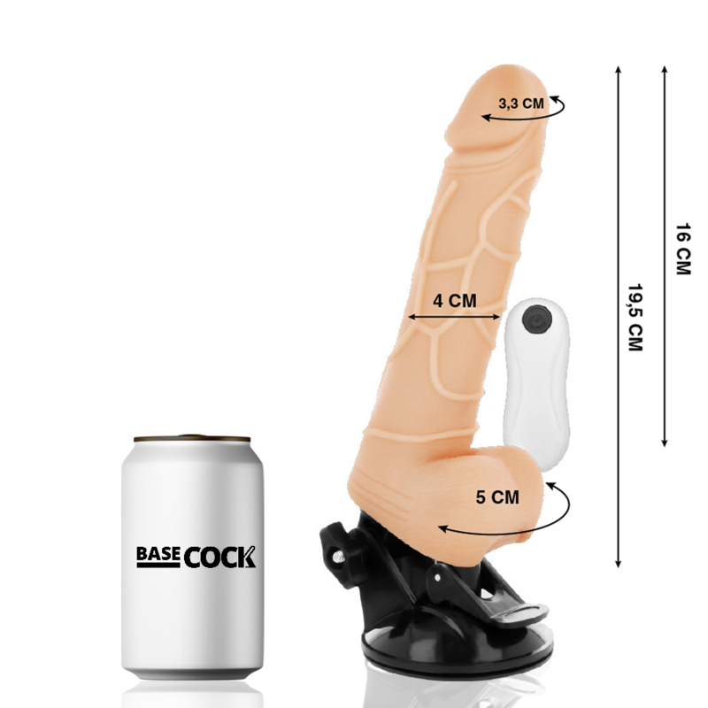 BASECOCK – VIBRATORE REALISTICO TELECOMANDO NATURALE CON TESTICOLI 19.5 CM -O- 4 CM