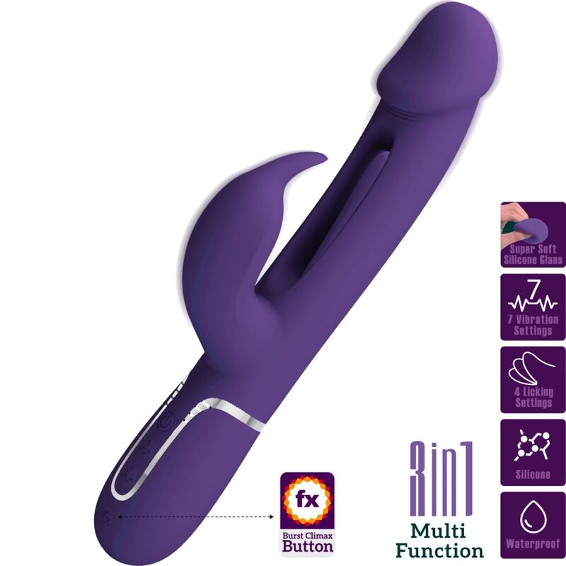 PRETTY LOVE – VIBRATORE MULTIFUNZIONE KAMPAS RABBIT 3 IN 1 CON LINGUA VIOLA