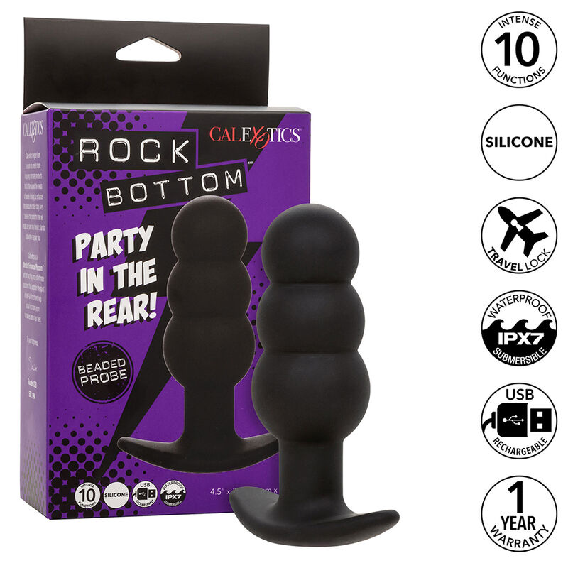 CALEXOTICS – ROCK BOTTOM PERLINE TAPPO ANALE 10 VIBRAZIONI SILICONE NERO