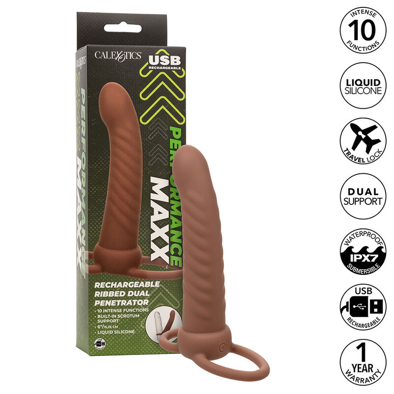 CALEXOTICS – MAXX RIBBED DUAL PENETRATOR 10 VIBRAZIONI MARRONE