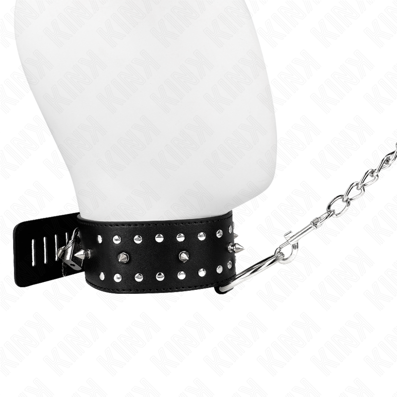 KINK – COLLANA CON GUINZAGLIO 65 CM CON BORCHIE IN ARGENTO MODELLO 1 REGOLABILE 36-43 CM X 5 CM