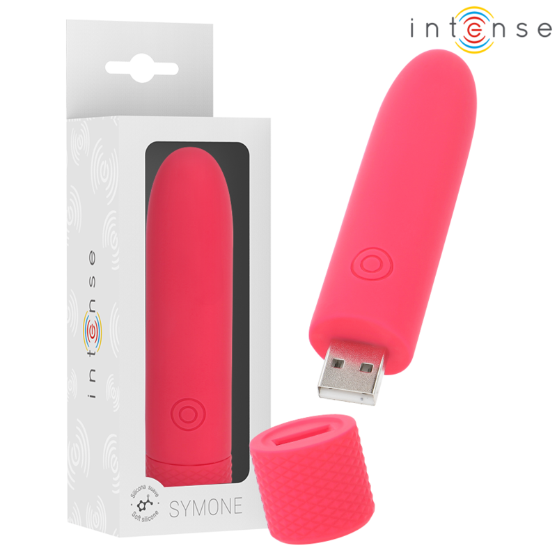 INTENSE – SYMONE PROIETTILE VIBRANTE RICARICABILE USB 8 VIBRAZIONI ROSSO 10 X 2,2 CM