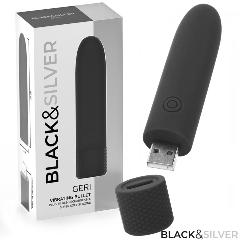 Vibratore bullet ricaricabile in silicone nero GERI BLACK&SILVER