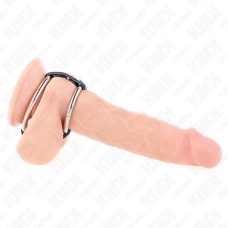 KINK – DOPPIO ANELLO PER PENE IN METALLO DA 3,8 CM A 5 CM COLLEGATO CON PELLE