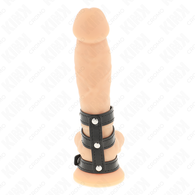 KINK – ANELLO PER PENE IN PELLE TRIPLA CON CHIUSURA A PRESSIONE