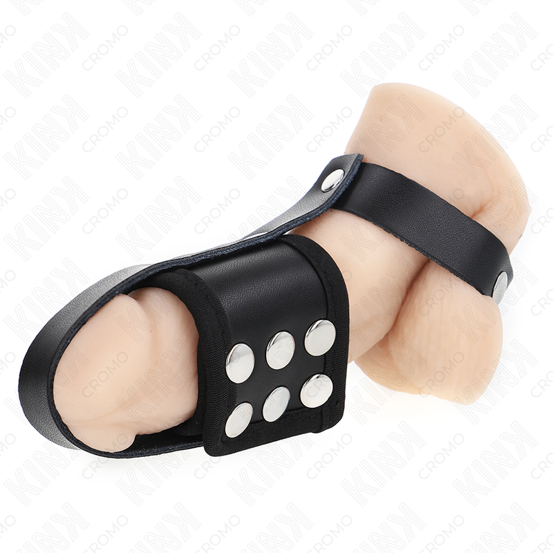 KINK – ANELLO PER GABBIA PER PENE IN PELLE CON CINTURINO DIVISORE PER PALLINE RIVESTITO REGOLABILE