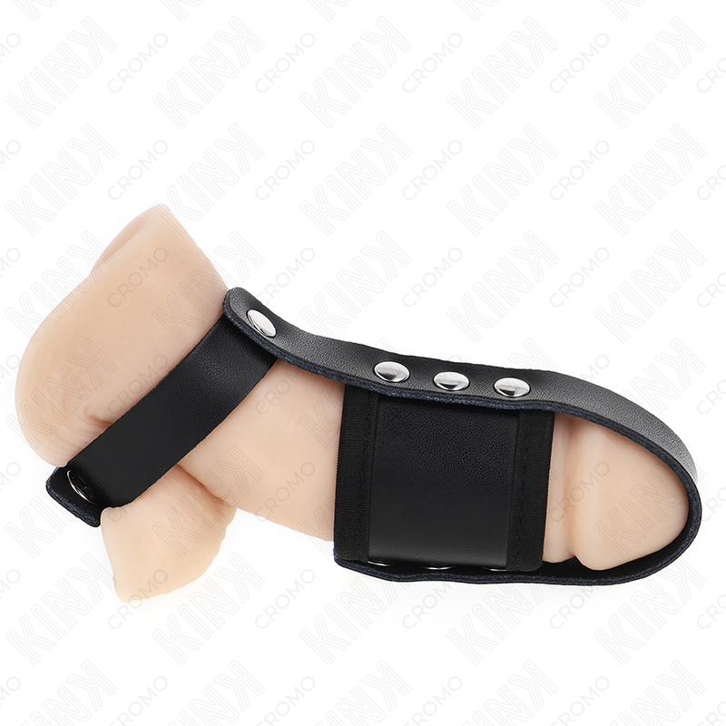 KINK – ANELLO PER GABBIA PER PENE IN PELLE CON CINTURINO DIVISORE PER PALLINE RIVESTITO REGOLABILE